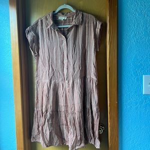 Lou & Grey L rust and cream checkered dress, worn twice